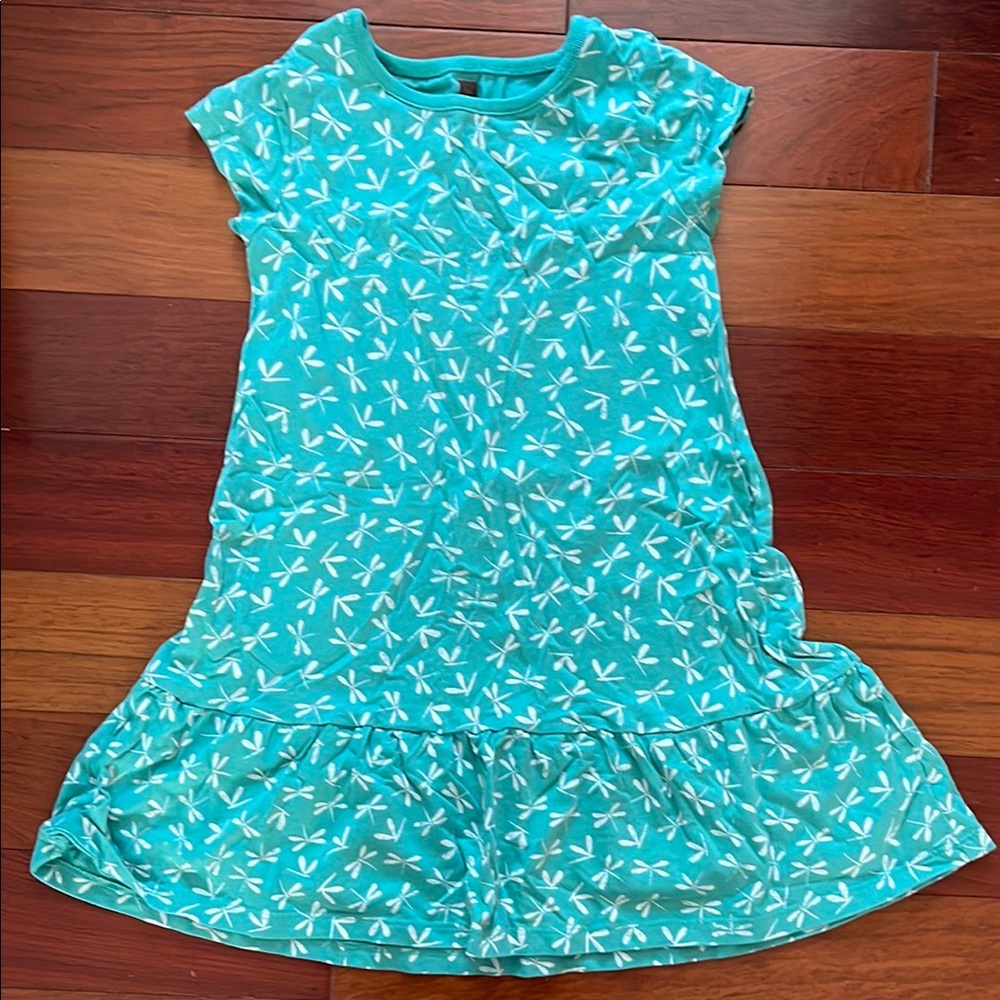 Kids Turquoise Dress with White Patterns